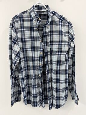 Nautica Men's Blue Plaid Button-Down Shirt - Classic Fit Large